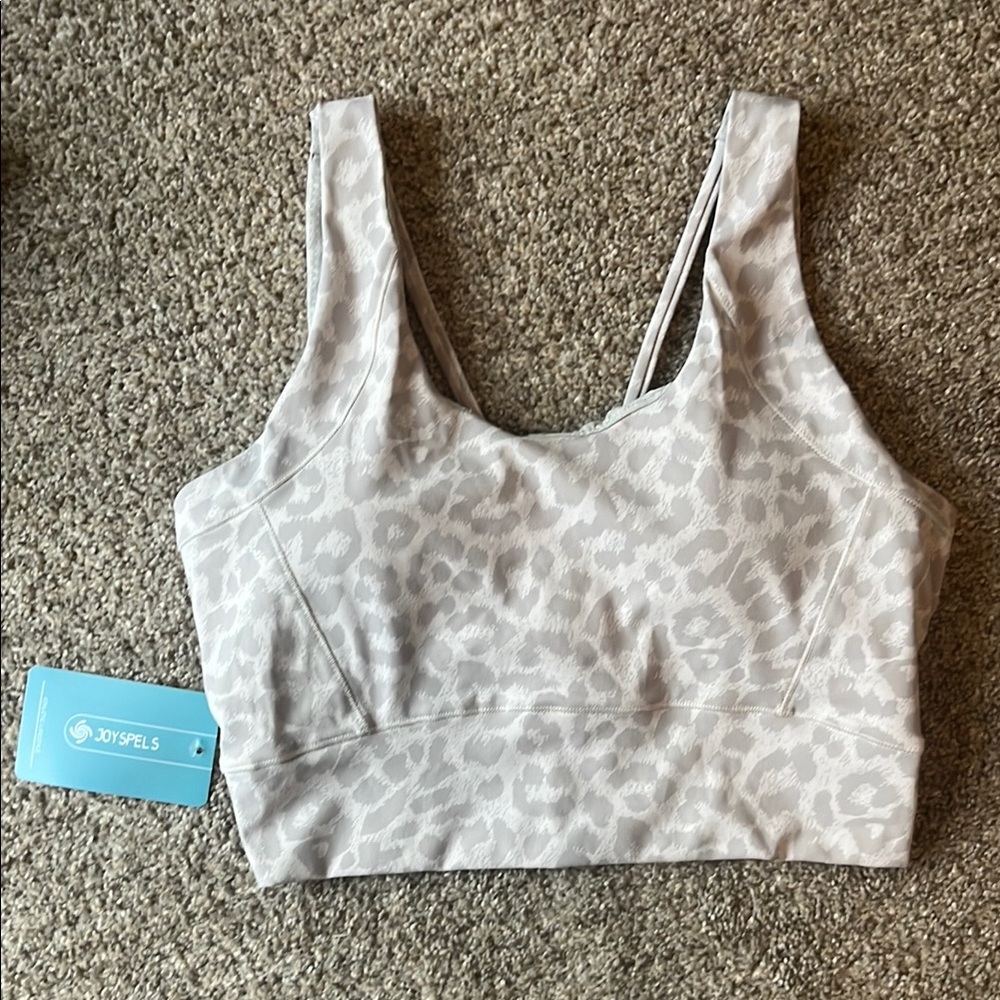 NEW WITH TAGS! Joyspels Women's Gray Leopard Print Sports Bra size M